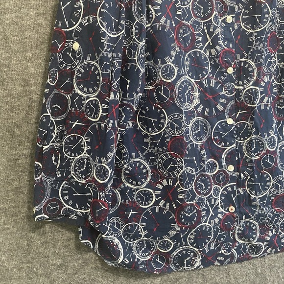 Catherines Top Women 1X Blue Clock Print Novely Button Roll Tab Blouse‎ Office - Picture 5 of 9